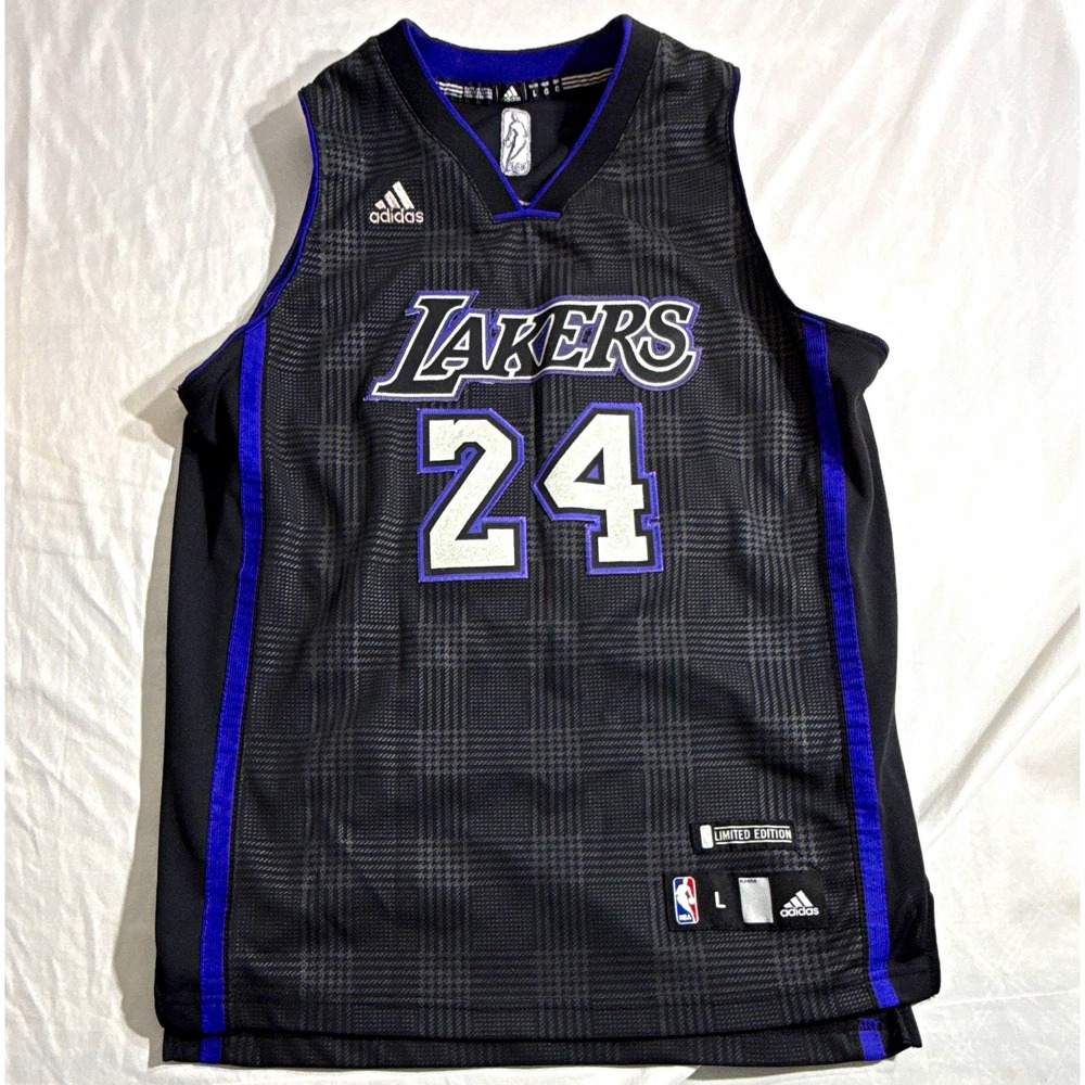 adidas NBA LA Lakers Kobe Bryant #24 Jersey Black Limited Edition Plaid Boys L